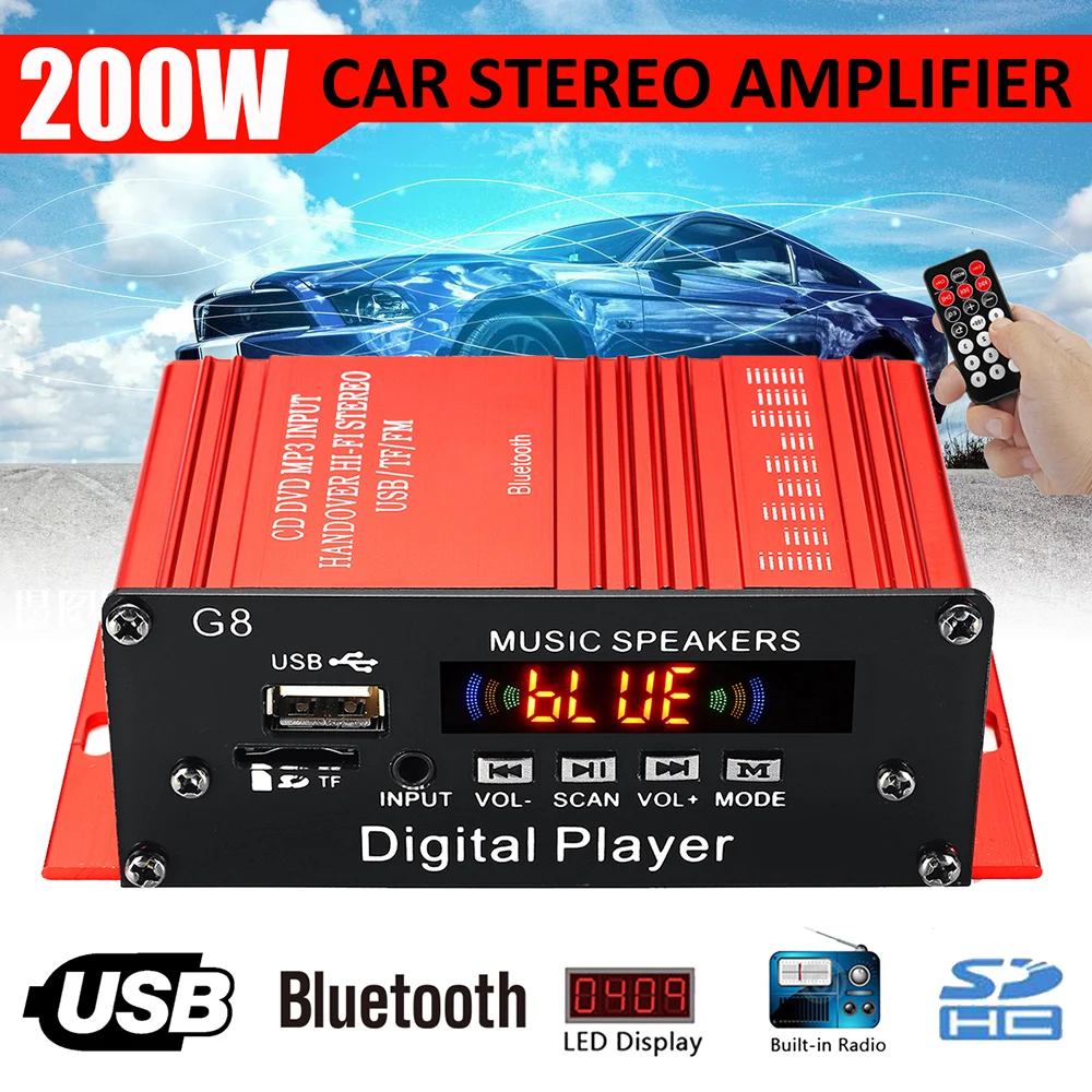 Автомобильный усилитель звука 100 Вт + 12 В 2 канала Hi-Fi мощности bluetooth Стерео