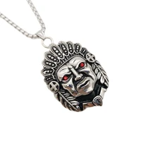 red rhinestone eyes indian tribe leader pendant necklace vintage color stainless steel ethnic tribe leader necklace men