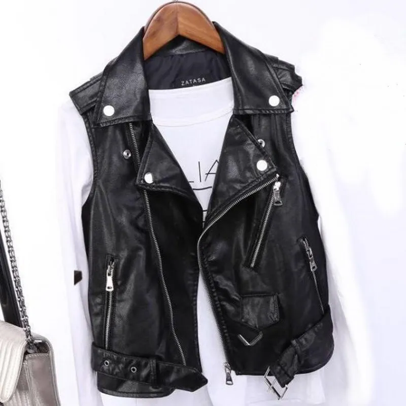 

New pu leather waistcoat women motorcycle vest coat sleeveless vests large size 4xl