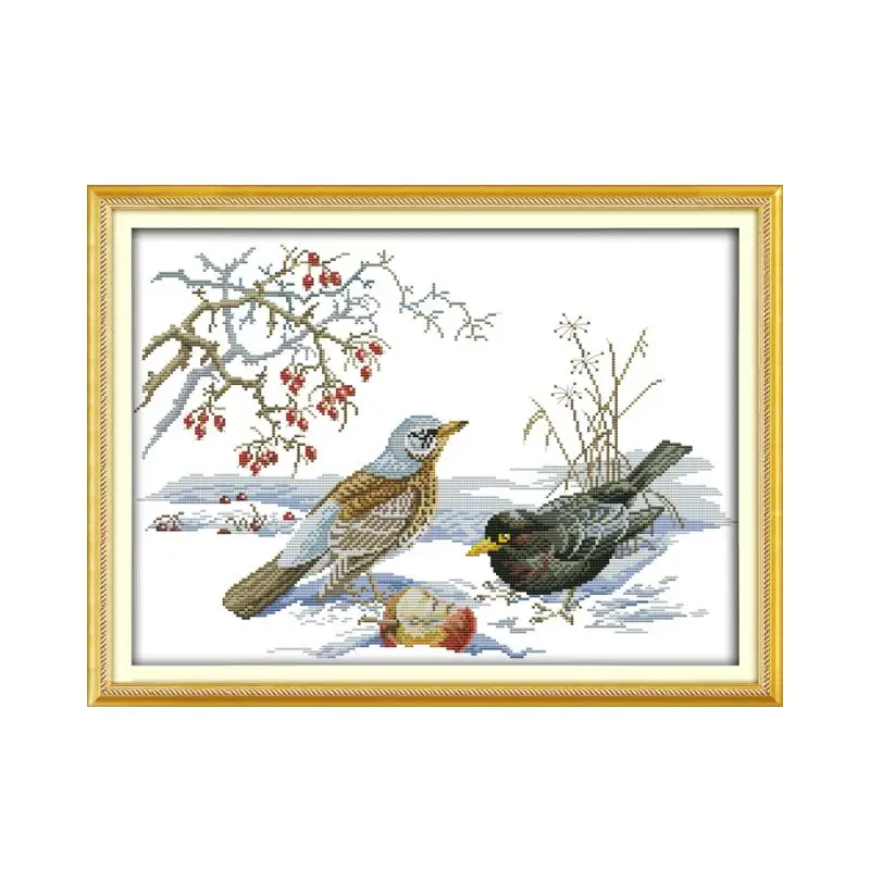 

Набор для вышивки крестиком The birds the in snow 14ct 11ct, предварительно штампованный холст, вышивка крестом с животными, сделай сам, рукоделие