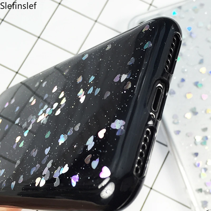 Роскошный блестящий чехол для iPhone 7 8 6 6S Plus 5 5S 5SE X задняя крышка с сердечком мягкие