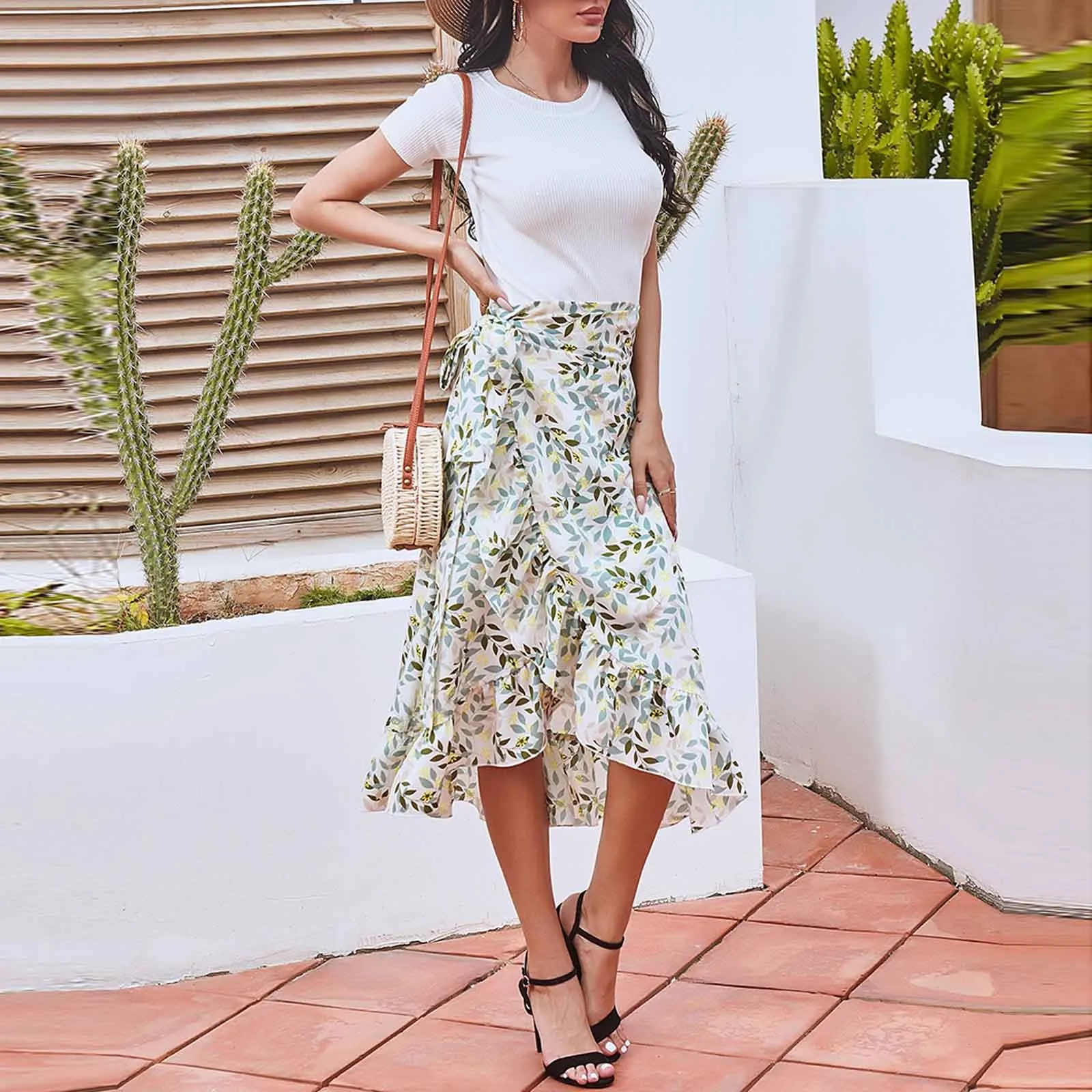 

1PC Women Skirt Hot Fashion Women Floral print High Waist Skirt Ladies Evening Party Mini Skirts Lace Up Ruffles Pencil Skirts