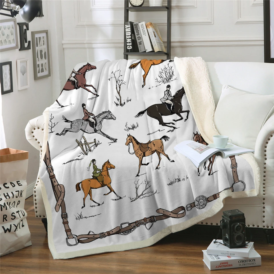 Одеяло с животными плюшевое покрывало для конного спорта льняное одеяло в