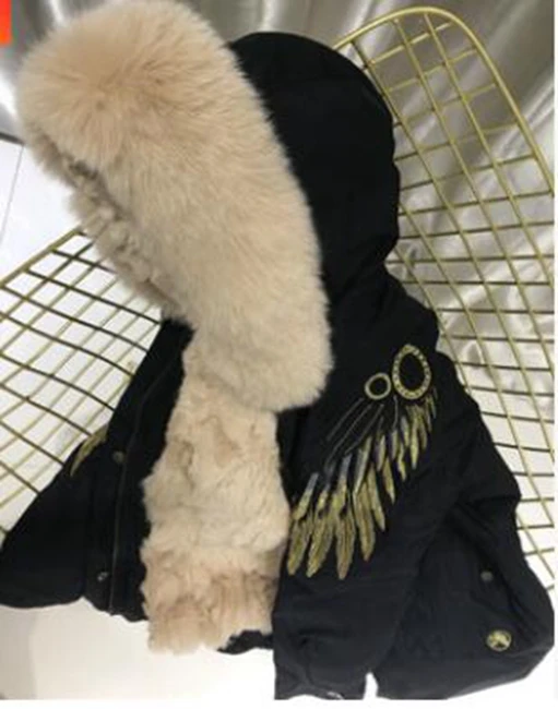 khaki fur Натуральная Шуба из кролика Рекс с капюшоном натуральный мех парка куртка для девочки зима мальчик девочка зимняя куртка Комбинезоны для детей - Цвет: khaki fur