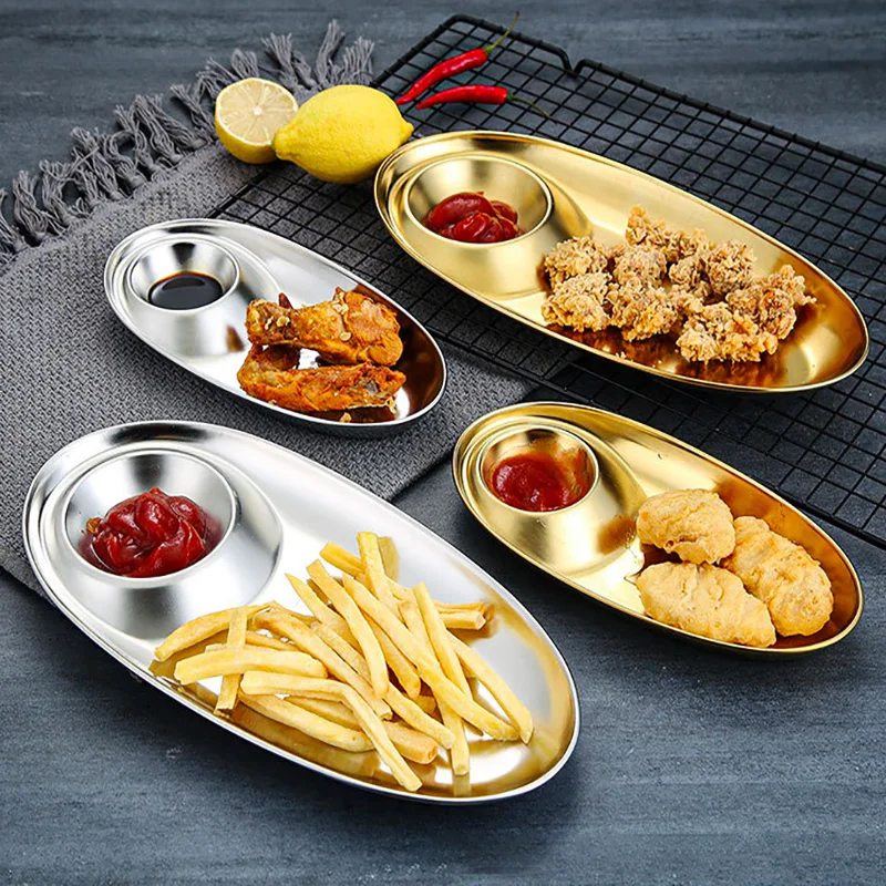 

Stainless Steel Snack Tray Multifunction Oval Shape Food Decorative Storage Plate Kitchen Supplies Accessories Seasoning Dish