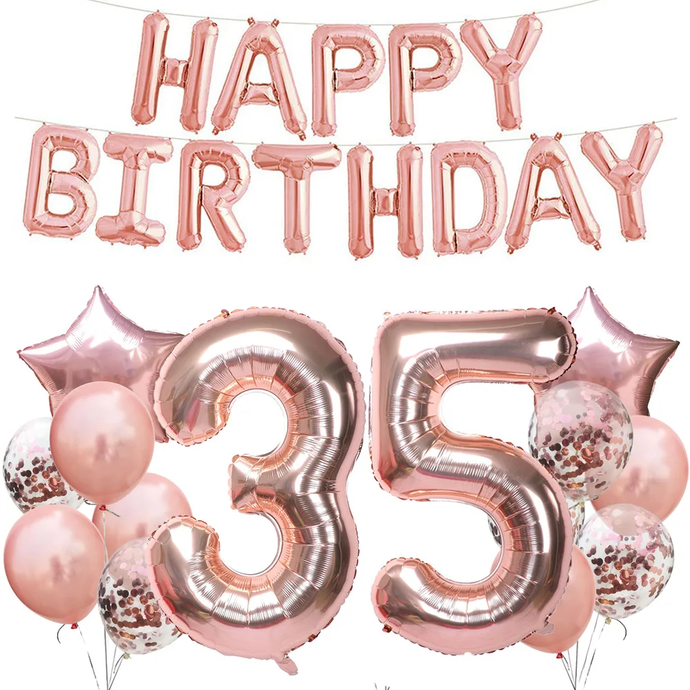 35th birthday set 1 AMAWILL, розовое золото, 32 дюйма, 30 см, с днем рождения, конфетти, шары, с днем рождения, 30 лет, вечерние украшения, для мужчин и женщин, вечерние украшения - Цвет: 35th birthday set 1