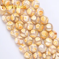 natural faceted yellow dzi agates beads 8mm tibetan mystical football agates loose charm beads for jewelry making diy bracelets