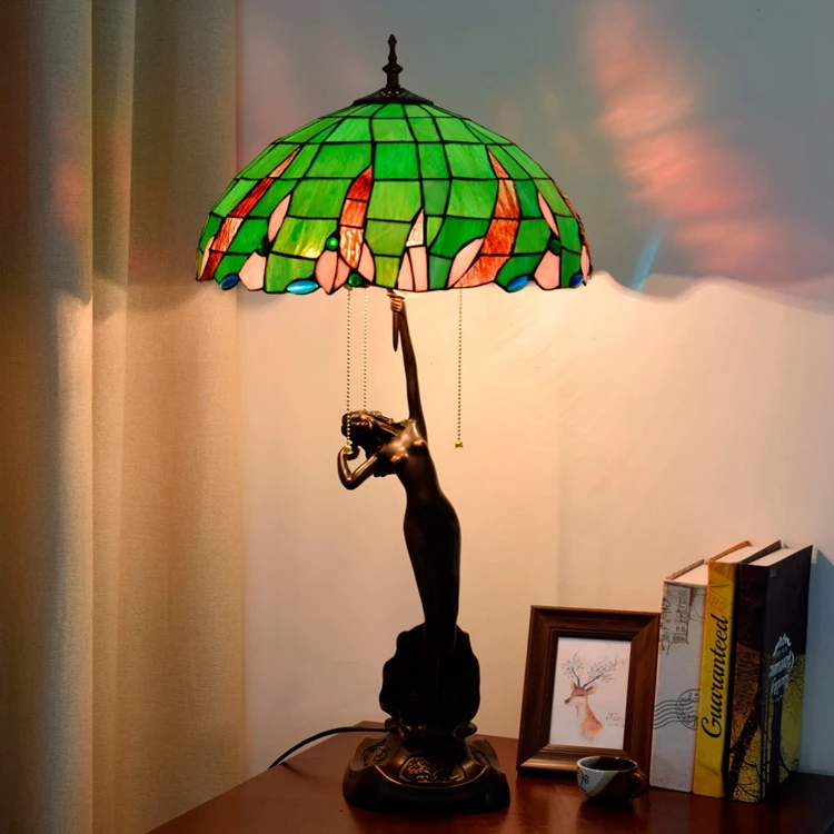 

40cm large table lamp Tiffany's stained glass villa living room bedroom bar porch Goddess of girl decorative desk lamps