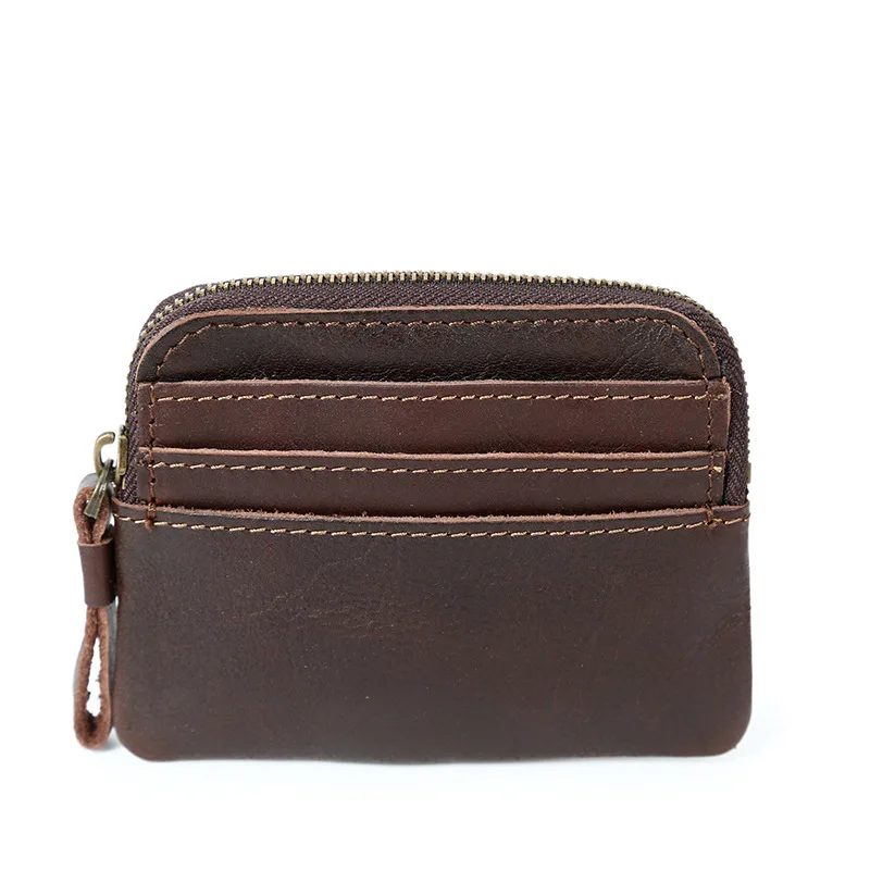 Genuine Leather Men Wallet Mini Business Short Retro Zipper Black Multifunction Purse Casual Carteras Card Package DA50QB | Багаж и сумки