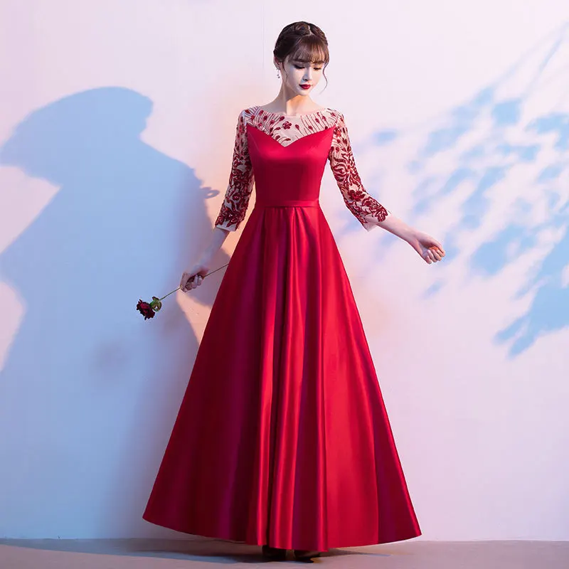 

Classic Elegant Women Qipao Evening Party Dress Sexy Perspective Patchwork Prom Dress Exquisite Sequins A-line Robe De Soiree