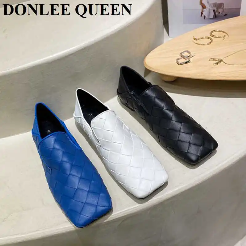 

Fashion Weave Women Flats Square Toe Slip On Loafers Comfortable Ladies Shoes Flat Ballet Soft Ballerina Brand Moccasins Mujer