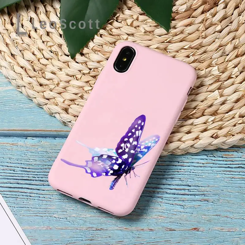 

Blue butterfly watercolor beautiful Phone Case Candy Color for iPhone 11 12 mini pro XS MAX 8 7 6 6S Plus X 5S SE 2020 XR