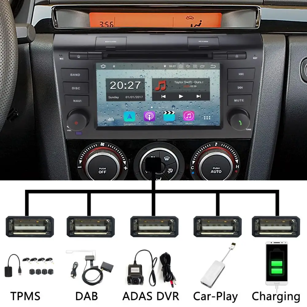 Автомобильный DVD-плеер 7 &quotAndroid 9 0 Восьмиядерный процессор 5 USB-портов для Mazda3 Mazda 3