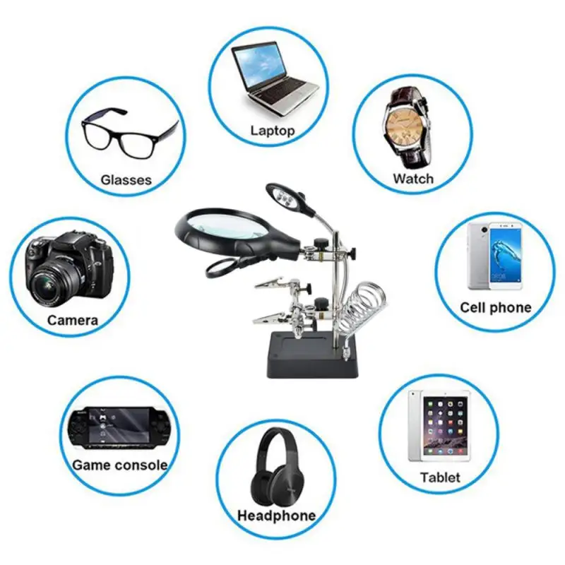 

Welding Magnifying Glass With LED Light 2.5X 10X Lens Auxiliary Clip Loupe Desktop Magnifier Third Hand Soldering Repair Tool