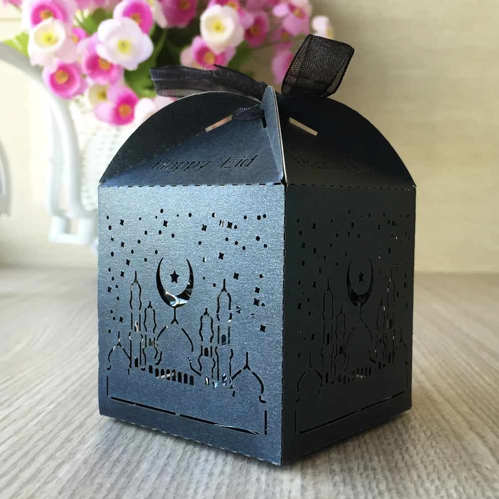 

50pcs Happy Eid Mubarak Candy Box Favor Box Pearl Paper Gift Boxes Happy Islamic Muslim al-Fitr Eid Ramadan Decor Party Supplies
