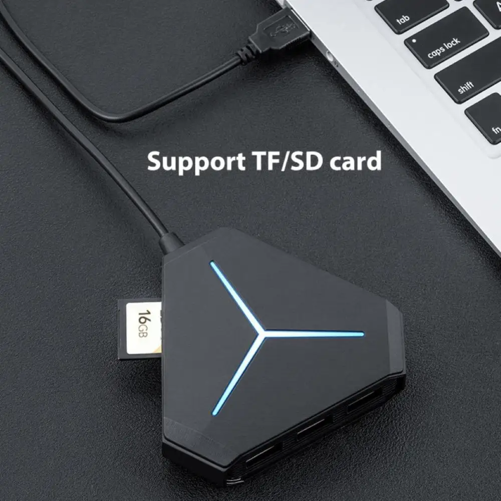 6 Port USB Hub 1m Cable Splitter With TF SD Card Reader Mic AUX Cool Light Charging 2.0 for Multi Device Desktop Laptop | Компьютеры и