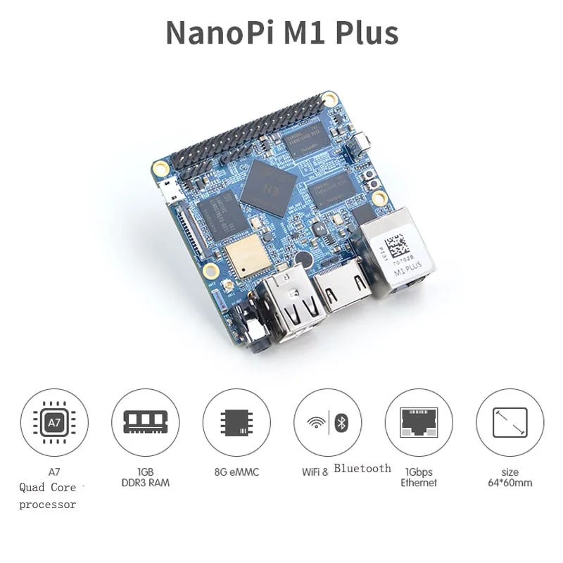NanoPi M1 Plus Allwinner H3 Quad-core Cortex-A7 Demo Board(1.2GHz 1GB DDR3 RAM 8GB eMMC)+MicroUSB Cable+Antenna | Компьютеры и офис