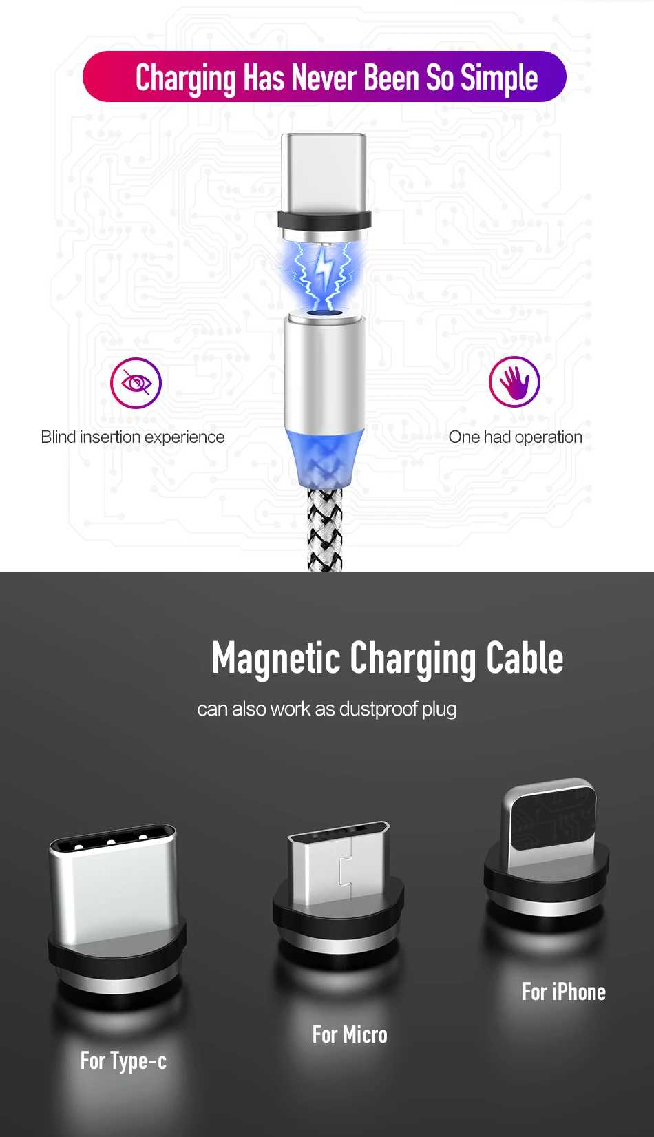 Светодиодный магнитный usb-кабель для быстрой зарядки iPhone samsung, кабель Micro USB type C, магнитный телефонный кабель для Xiaomi huawei