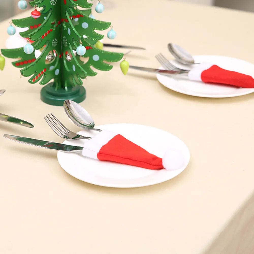 New Year 2020 Christmas Hat Tableware Knife Fork Mat Ornaments Navidad Decorations for Home Natal Noel Gift | Дом и сад