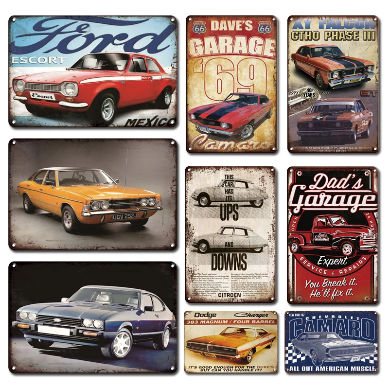 Retro Ford Metal Plaque Signs Vintage Car Metal Poster Plate Tin Sign Workshop Garage Decor Accessories Rustic Home Wall Sticker