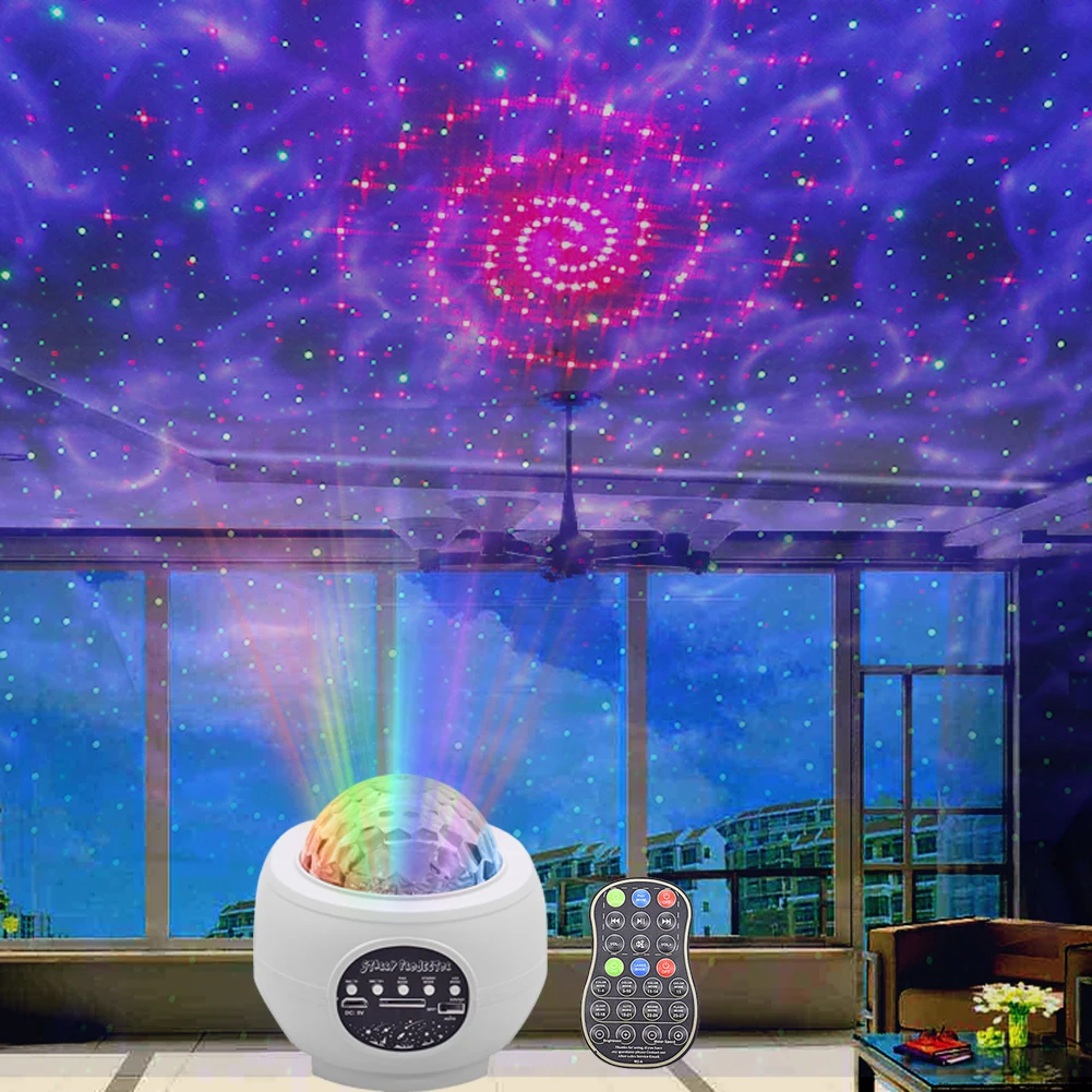 

LED Laser Projector Light Starry Sky Water Waving Romantic USB Music Player Remote Control Timing Sound-Activated Lamp