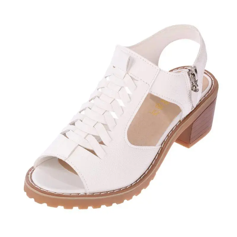 

2021 Summer Women White Platform Sandals Female Comfy Wedge Cool Beach Garden Flip Flops Ladies Mid Squre Heel Gladiator Sandals