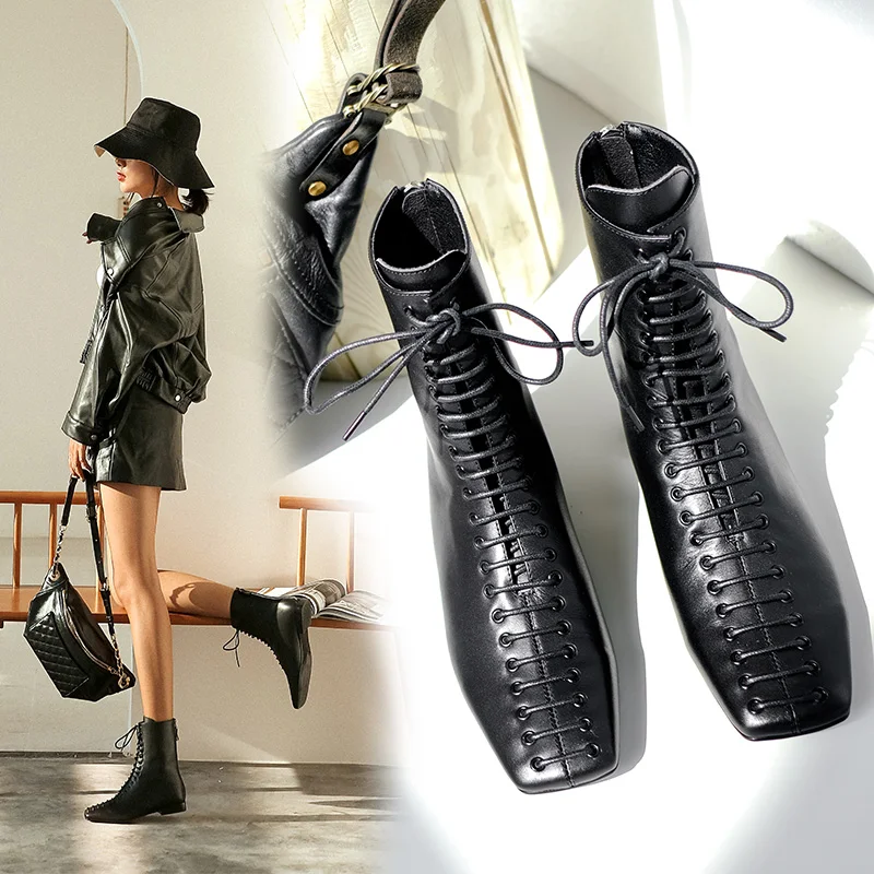 INS/Лидер продаж женские ботильоны из натуральной кожи в байкерском стиле 22-24 5 см