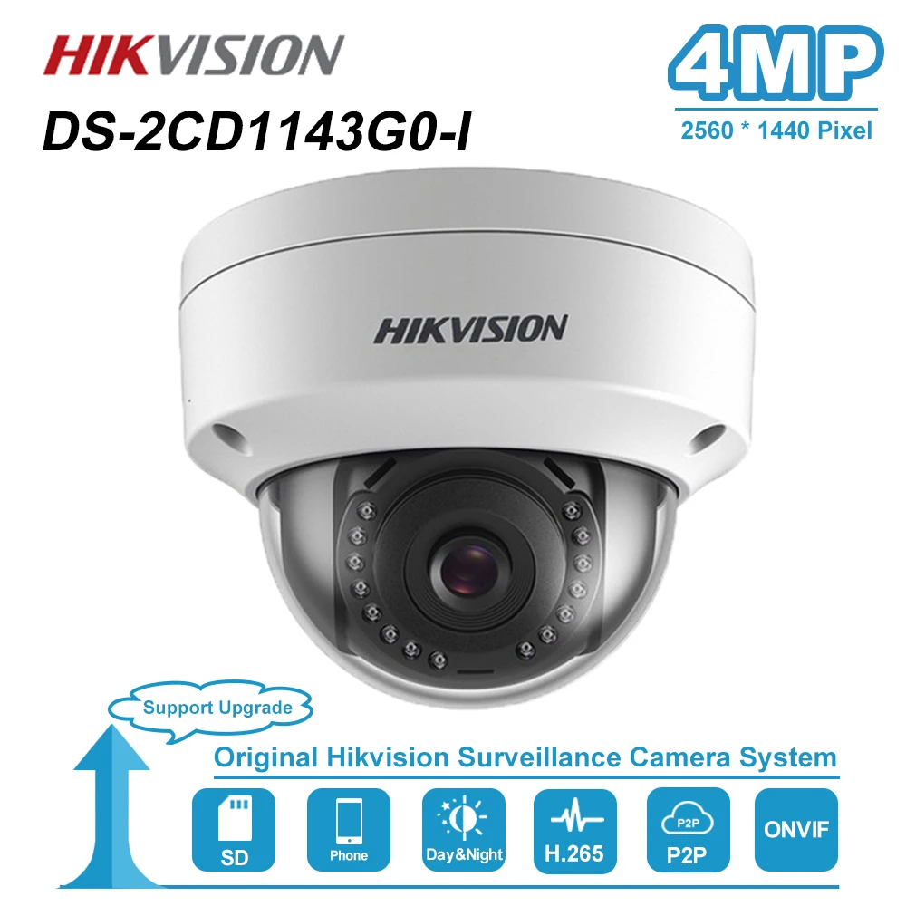 Hikvision 4MP купольная POE ip-камера для дома/улицы, фиксированная камера наблюдения ночного видения ONVIF H.265 IP67 DS-2CD1143G0-I