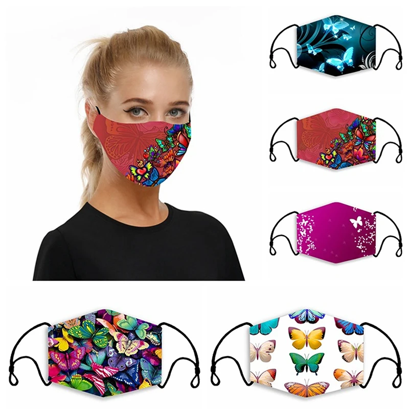 Пылезащитная маска для лица с принтом бабочки моющаяся и дышащая детская