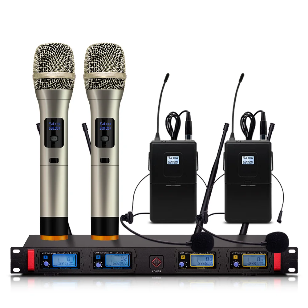 Professional wireless microphone UHF 4 channel fixed frequency dynamic display headset speech stage performance | Электроника