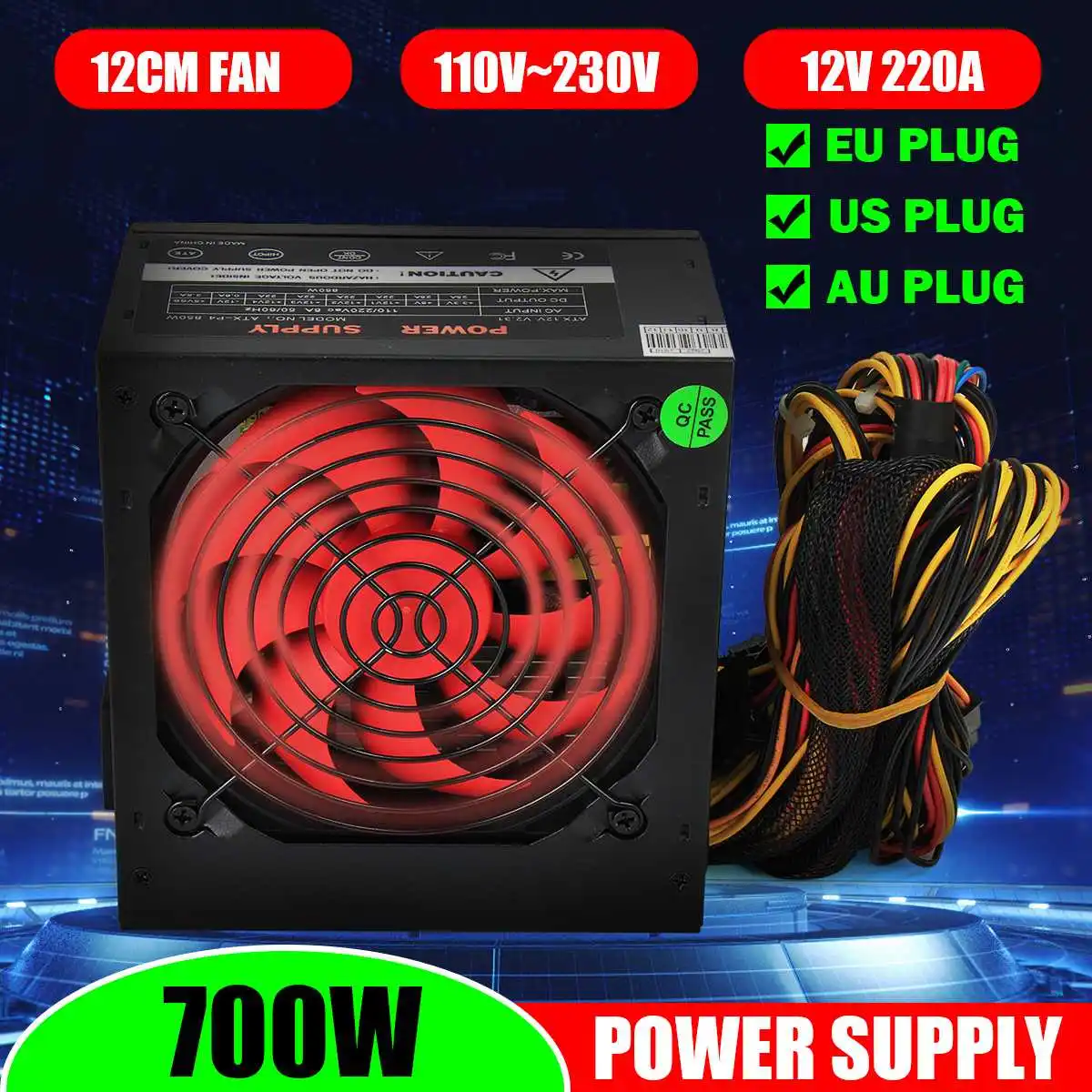 PSU PFC 700 Вт бесшумный вентилятор блок питания ATX 24-контактный 12 см компьютер Питание 80