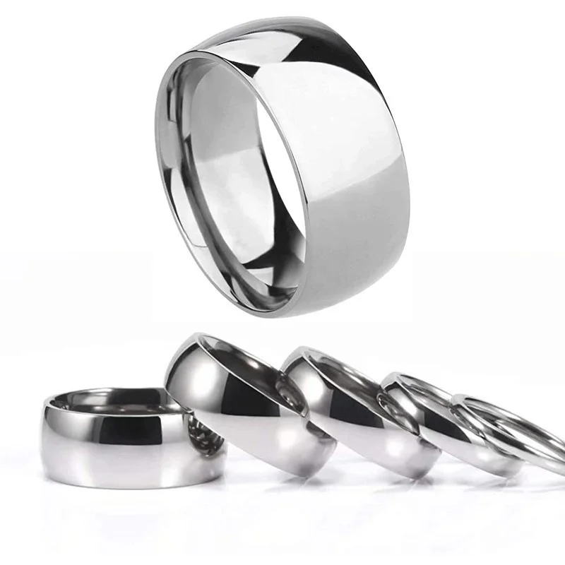 

High Quality 4mm 6mm 8mm 12mm Titanium Stainless Steel Pure Dome High Polished Ring for Women Men Party Wedding Jewelry