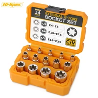 hi spec 14pc e torx star female socket set crv 12 38 14 drive external hex socket nut e4 e24 car repair hand tool set