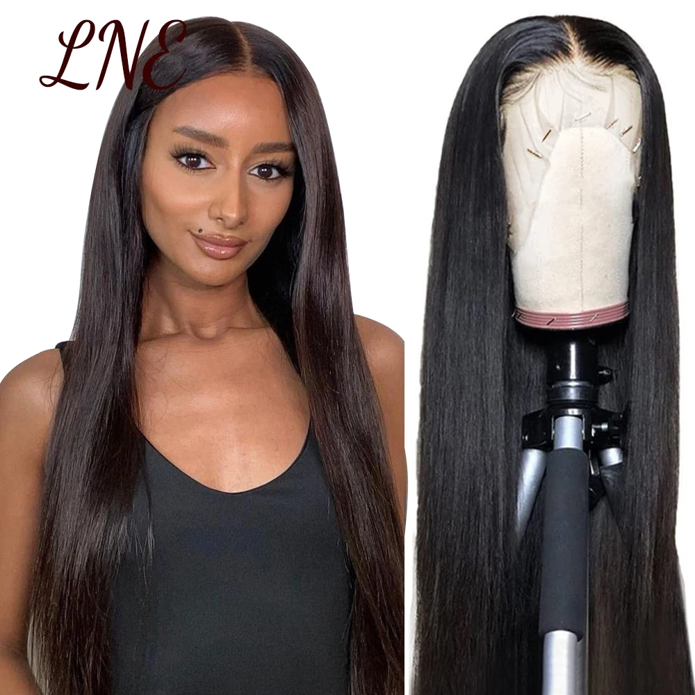 

LNE Bone Straight Human Hair Wig Transparent T Part Pre Plucked And Bleached Lace Front Wig Black Brazilian Natural Hair L49221