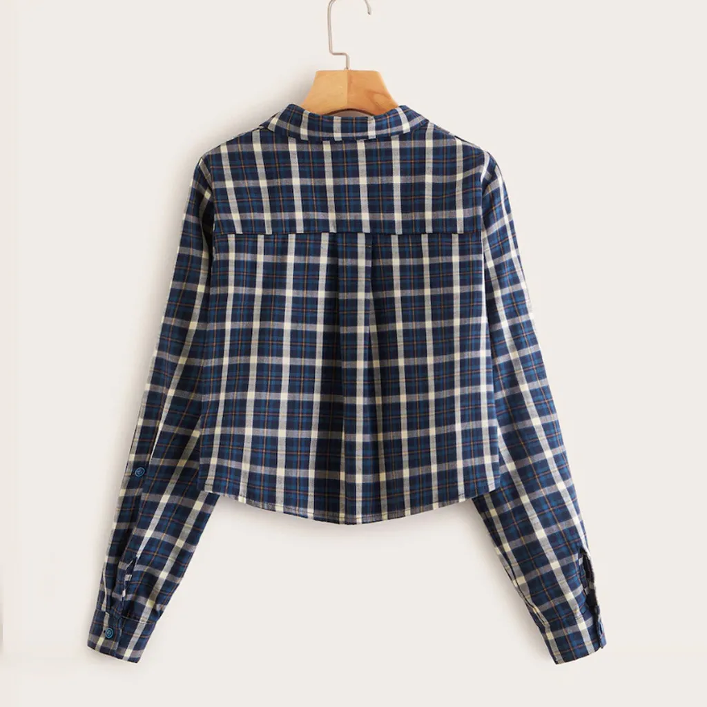 Хлопковая клетчатая блузка в клетку рубашка Женская Повседневная облегающая