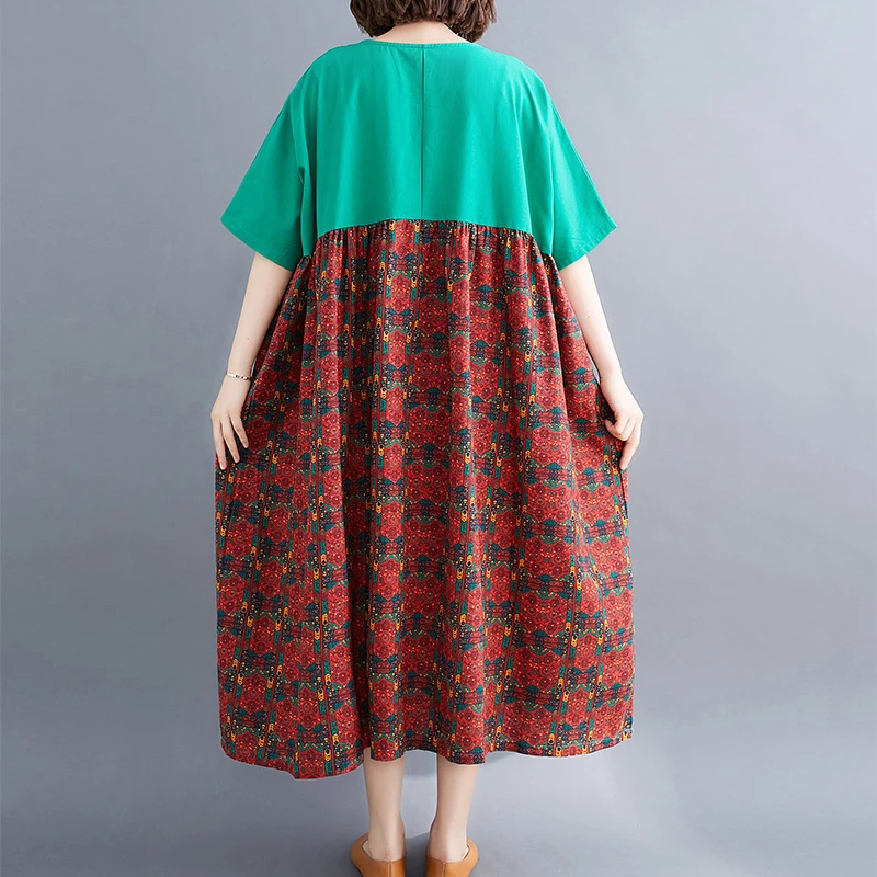 ARCSINX женское платье большого размера d 4XL 5XL 6XL в стиле пэчворк зеленое хлопковые