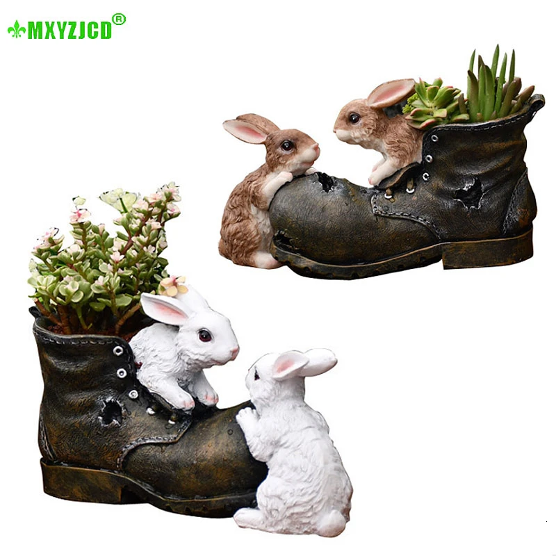 Цветочный горшок из смолы в виде кролика садовая Имитация обуви горшке