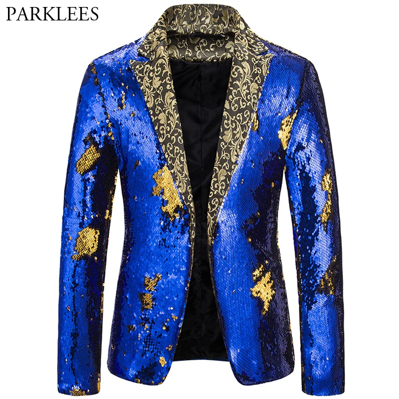 Роскошный Блейзер с золотыми пайетками мужской крутой блестящий костюм пиджак