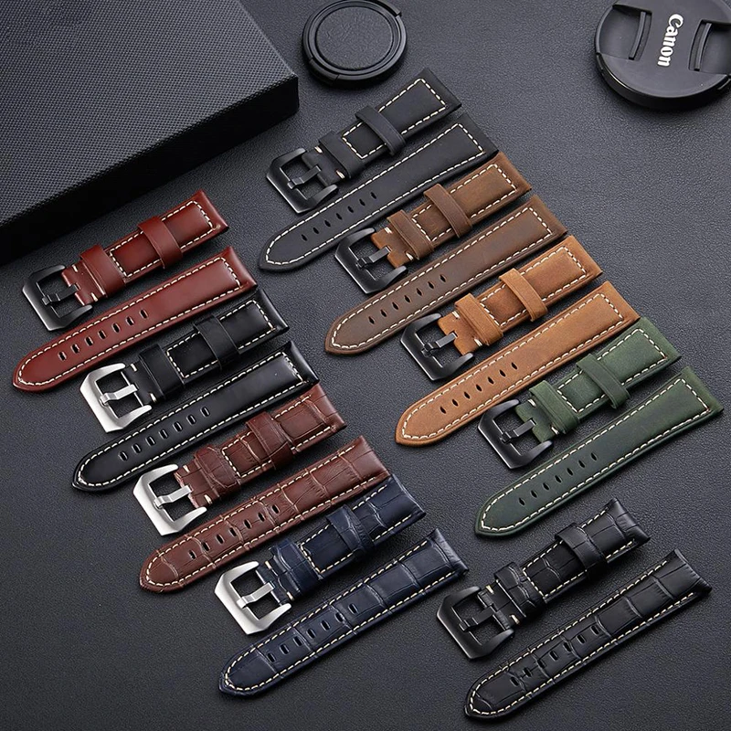 

Top Watchbands Leather Watch Bracelet for Panerai Samsung Super Quality Genuine Leather Strap 20mm 22mm 24mm 26mm Steel Buckle