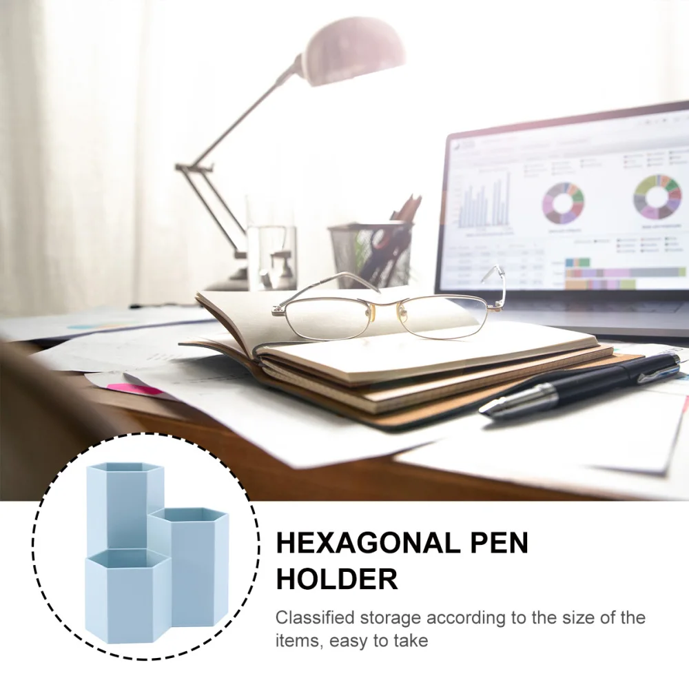 

1PC Multifunctional Desktop Organizer Hexagon Stationery Pens Holder Case Box