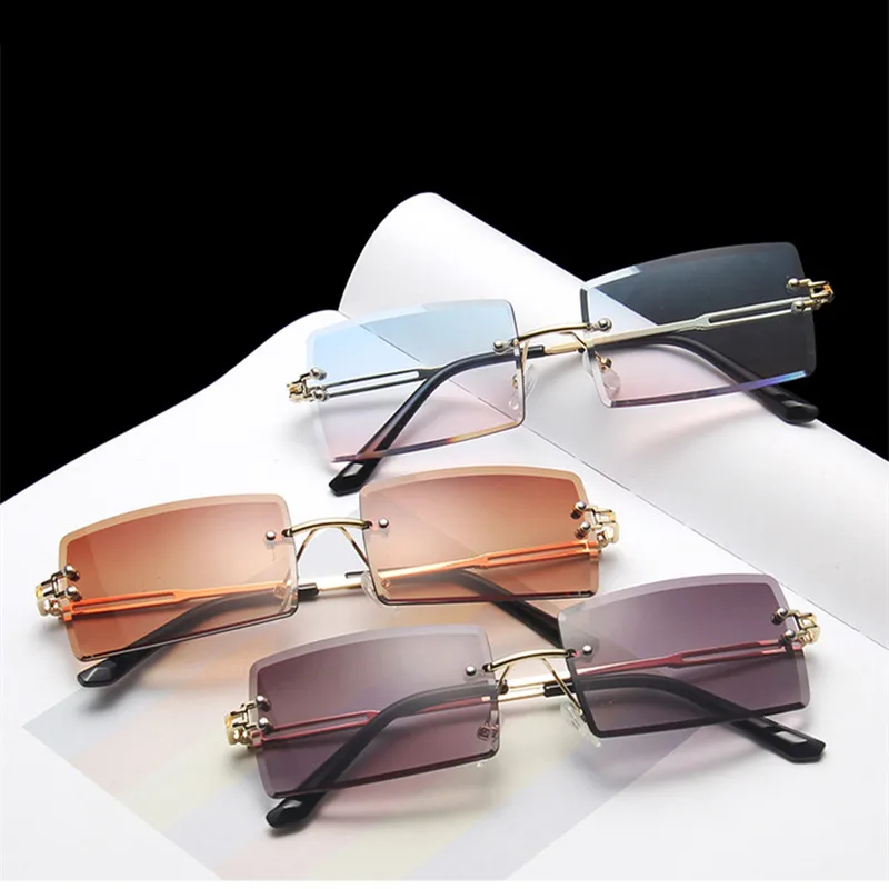 

VWKTUUN Rectangle Sunglasses Women Rimless UV400 Goggles Vintage Sun glasses Driving Women's Glasses Lunette de soleil femme
