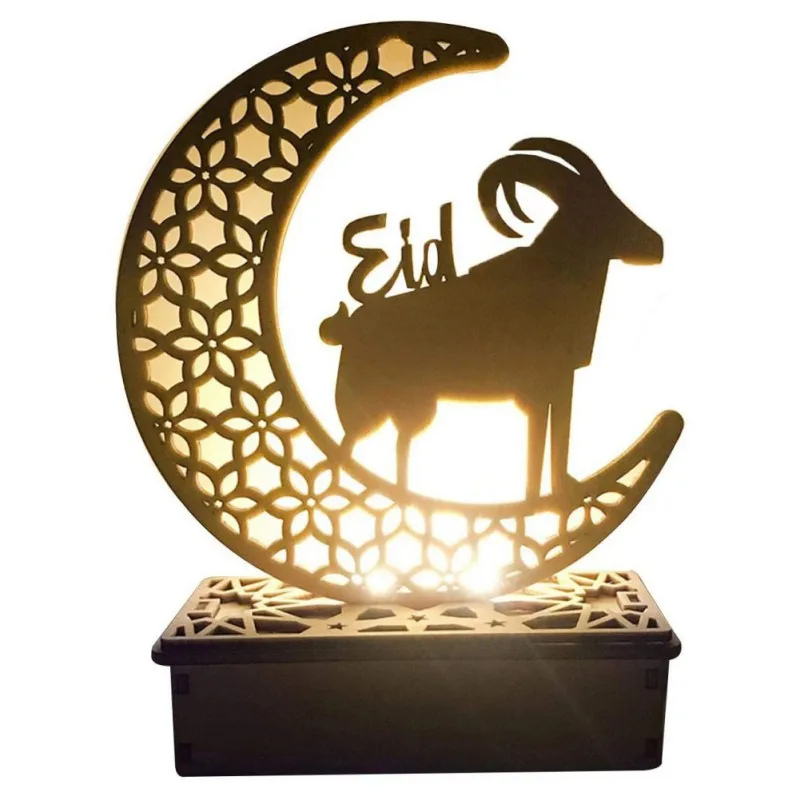 

Eid Crafts Night Light, Handmade 3D Wooden Moon Star DIY Muslim Islamic Palace LED Eid Mubarak Lantern Decoration, For Bedroom