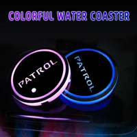 7 colorful usb car logo led atmosphere light cup luminous coaster holder for nissan patrol 2012 2014 2016 2018 auto accessories