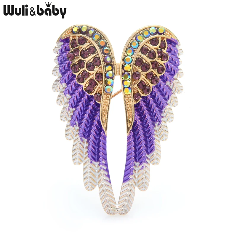 Классические броши Wuli &amp baby в виде ангела Стразы Крылья 3 цветов 2021 сверкающие