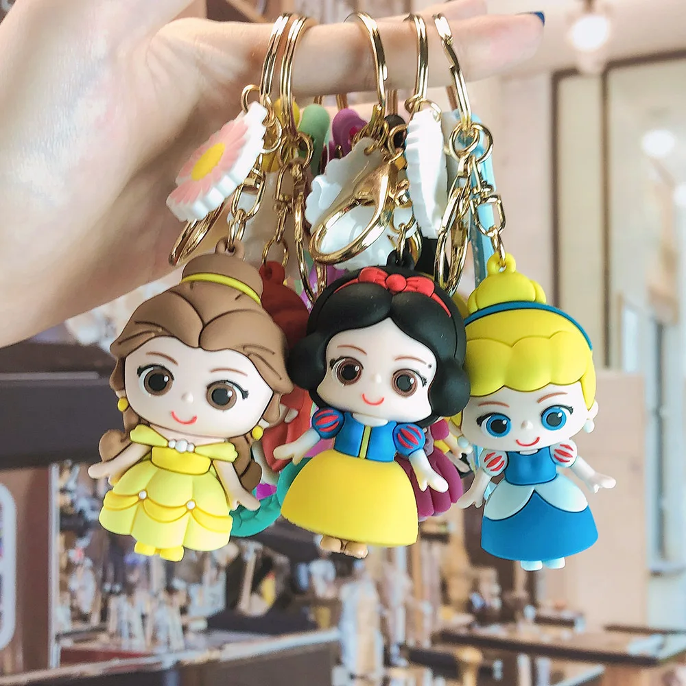 

Disney Mermaid Princess Keychain Gummed Girl Cute Cartoon Snow White Alice Key Chain Bag Accessories Gift Keychain