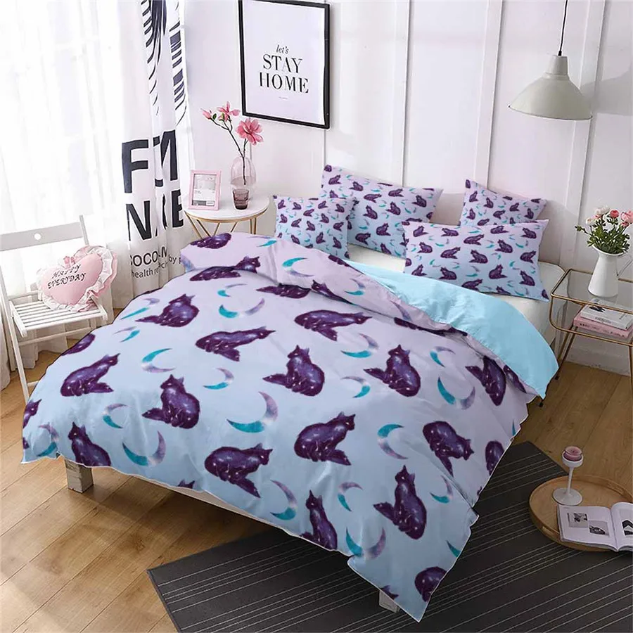 

HELENGILI 3D Bedding Set Cartoon Cat Print Duvet Cover Set Bedcloth with Pillowcase Bed Set Home Textiles #YC-107