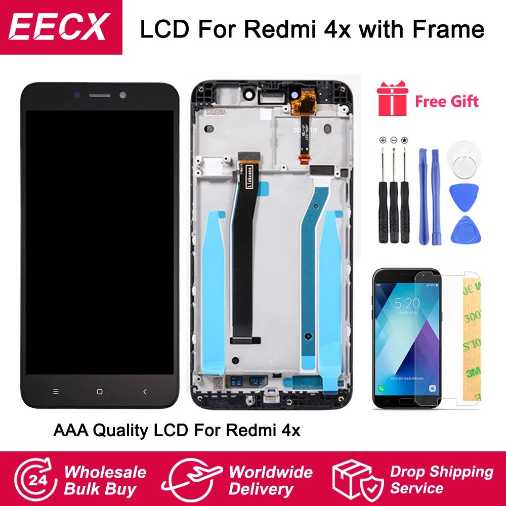 ЖК дисплей AAA для Redmi 4X Xiaomi с рамкой сенсорная панель дигитайзер рамка в