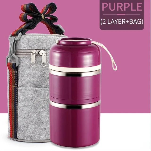 purple2 with bag Dropshopping японский, из нержавеющей стали Ланч-бокс Герметичный Тепловой Bento box для детей портативный милый Пикник школьный контейнер для еды - Цвет: purple2 with bag