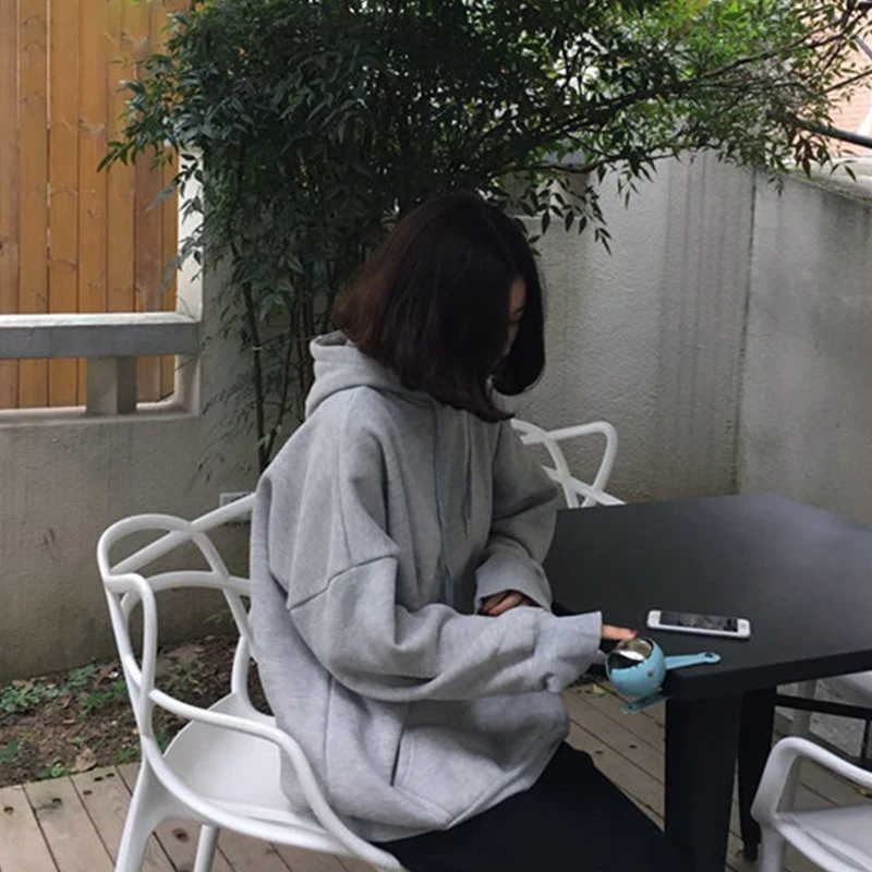 

NEW Hoodies Women Hooded Solid Thicker Pockets Loose Womens Hoodie Leisure Simple All-match Korean Style Trendy Chic Students Ka