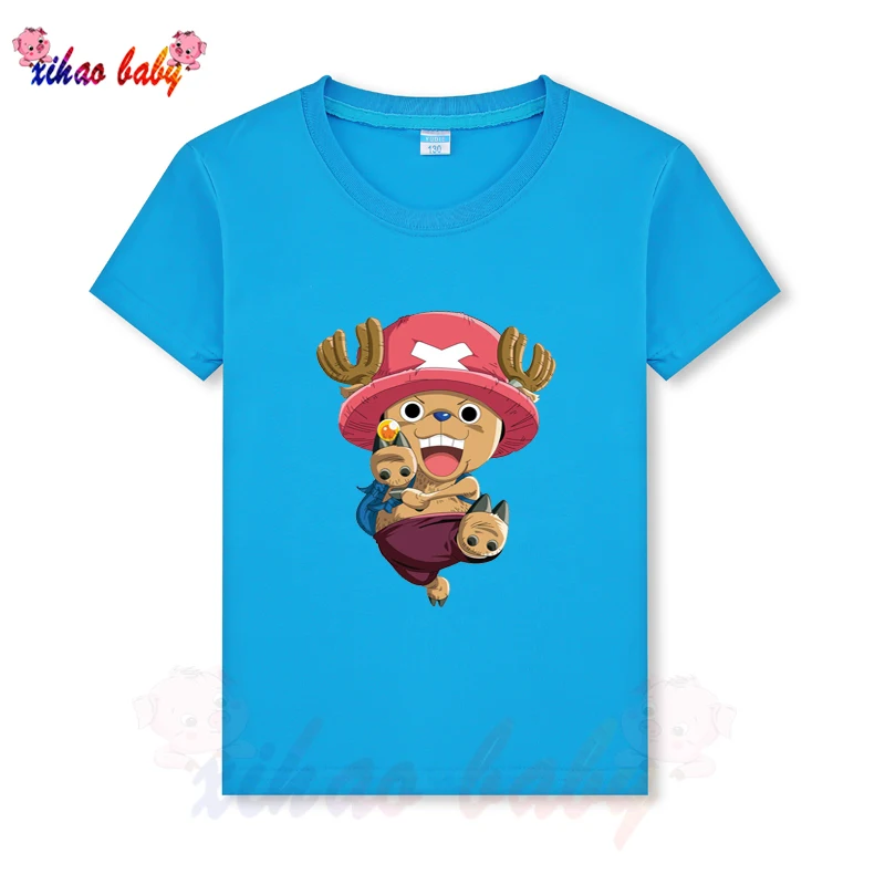 

Детская футболка с коротким рукавом, цельная хлопковая Футболка с принтом Луффи для мальчиков и девочек, топы, рубашки, детская одежда, летн...